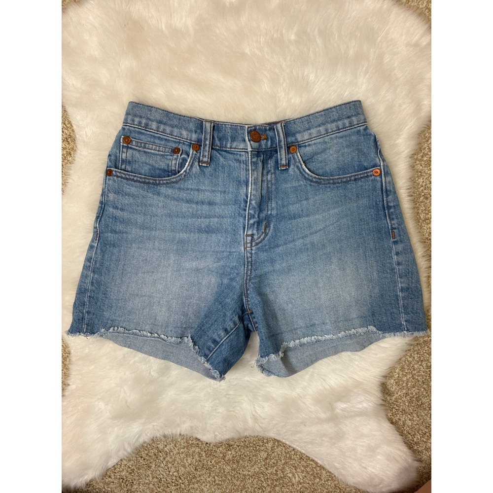 Madewell High Rise Denim Shorts Light Wash Frayed Hem Size 24 Cut Offs Blue